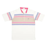 CANADIAN OPEN Mens White & Beige Striped XL Cotton Blend Polo Shirt Short Sleeve