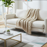 Anycozy Beige Faux Cashmere Throw Blanket Nordic Knit Plaid – Soft Warm Decorative Couch & Bed Cover