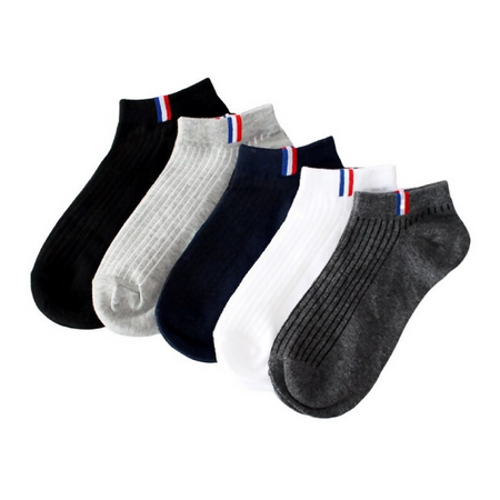 Anyfootwear 5 Pairs One Size 5-11 Grayscale Striped Cotton Ankle Socks Spring Summer Unisex Casual Breathable Navy Style Socks