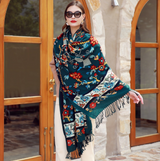Anyyou 100% Merino Wool Navy Blue Patterns Silk Satin Large Winter Scarf Pashmina Shawl Bandana Perfect For Women Ladies Fashion Style