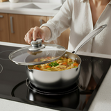 Anygleam Stock Pot Silver Non-Stick Stainless Steel Kitchen Snow Pan Noodle Soup with Lid Cooker Universal Cookware
