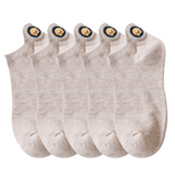 Anyfootwear 5 Pairs One Size 4-5 Khaki Fashion Funny Unisex Cotton Short Socks 3D Stereoscopic Heel Embroidery Cute Candy Color Casual Socks