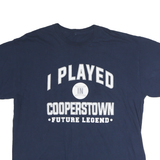 Mens Navy Blue Cotton Graphic T-Shirt L Short Sleeve Crew Neck Cooperstown