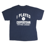Mens Navy Blue Cotton Graphic T-Shirt L Short Sleeve Crew Neck Cooperstown