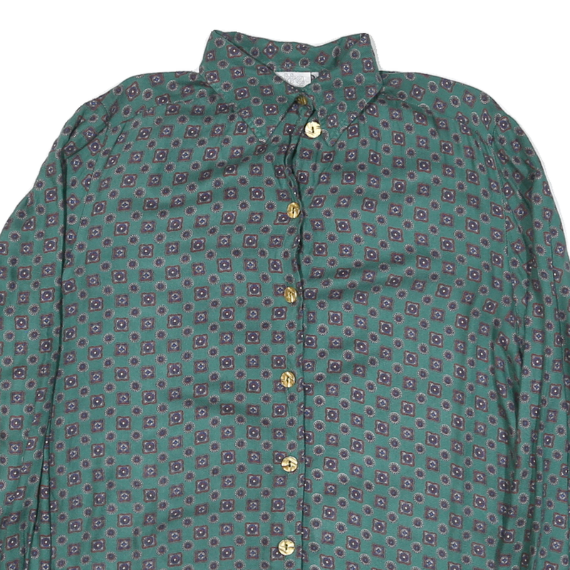 JULIETTA Womens Green Printed Shirt Long Sleeve Collared M Button Up Blouse