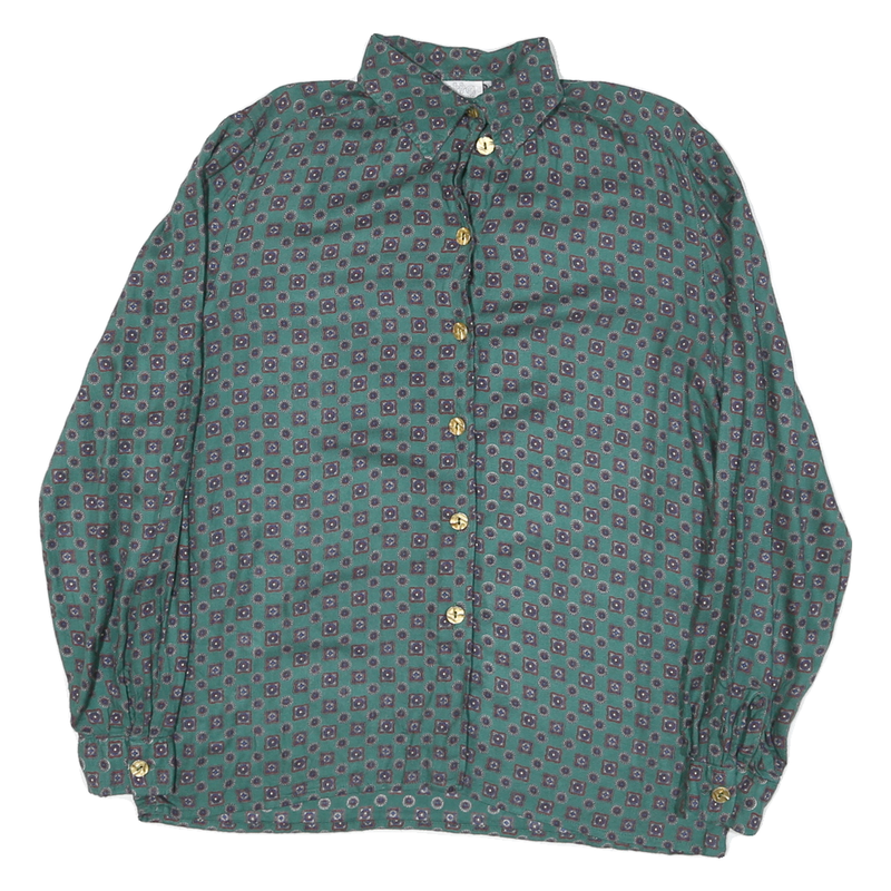 JULIETTA Womens Green Printed Shirt Long Sleeve Collared M Button Up Blouse
