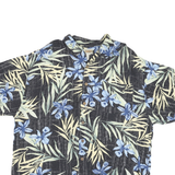 ORIGINAL ISLAND SPORT Mens Black & Blue Hawaiian Shirt XL Rayon Floral Leaf
