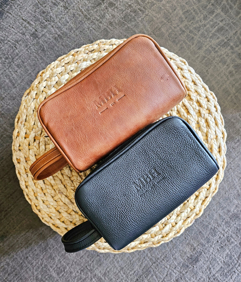 MBH Double Zip Toiletry Bag - Brown