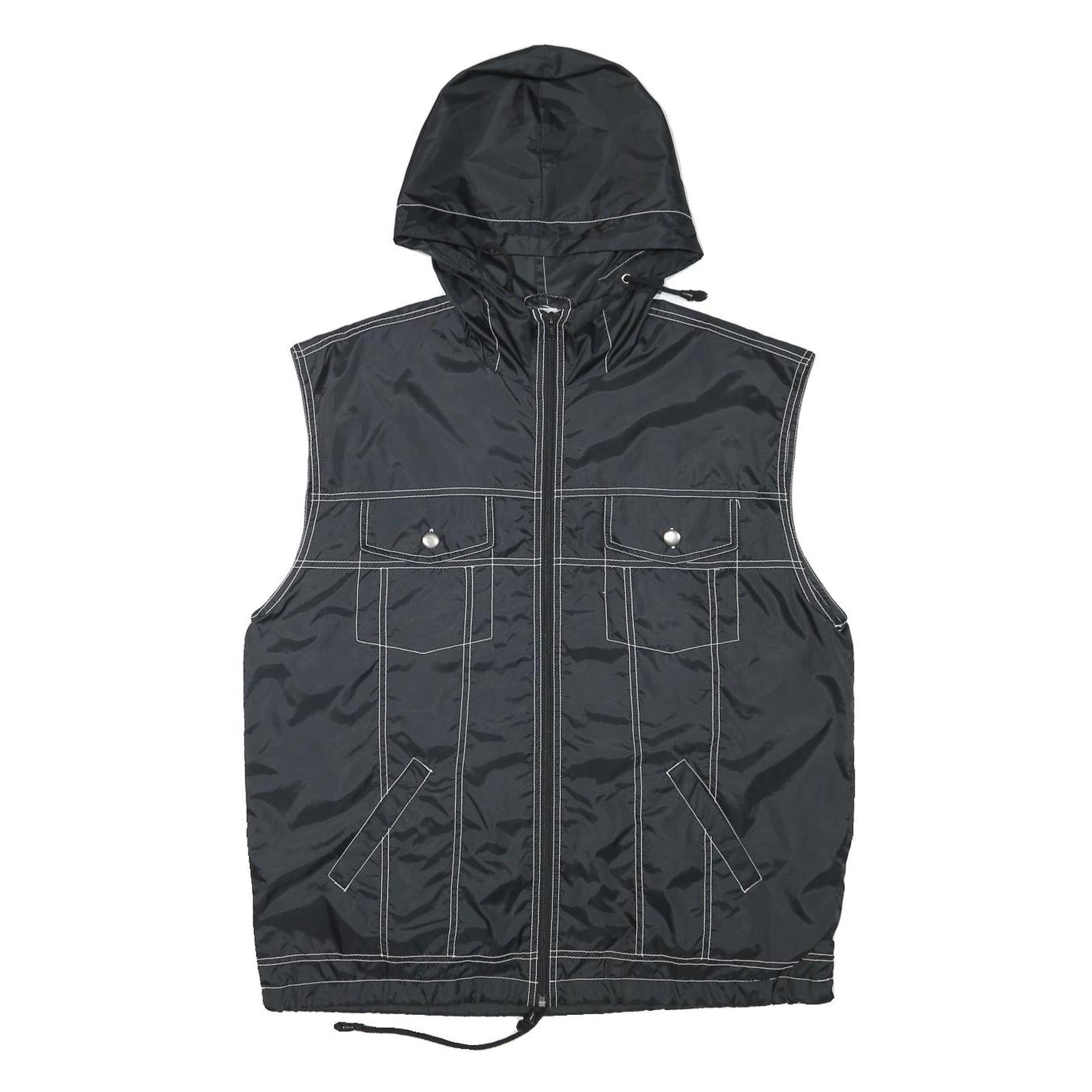 KEEP FUN Mens Black Sleeveless Hooded Jacket L Polyester Blend Logo St ...