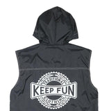 KEEP FUN Mens Black Sleeveless Hooded Jacket L Polyester Blend Logo Streetwear