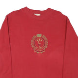 CLAIRE Womens Red Sweatshirt Crew Neck M Embroidered Crest Pullover Cotton Blend