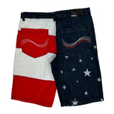 American Flag Qruel Graphic Denim Shorts - 40W 13L Blue Cotton