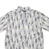 CROFT & BARROW Mens Grey & White Fish Print Shirt S Cotton Blend Casual Summer