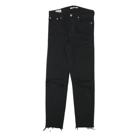 LEVI'S Womens Black Slim Skinny Denim Dark W28 L27 Raw Edge Ripped Jeans