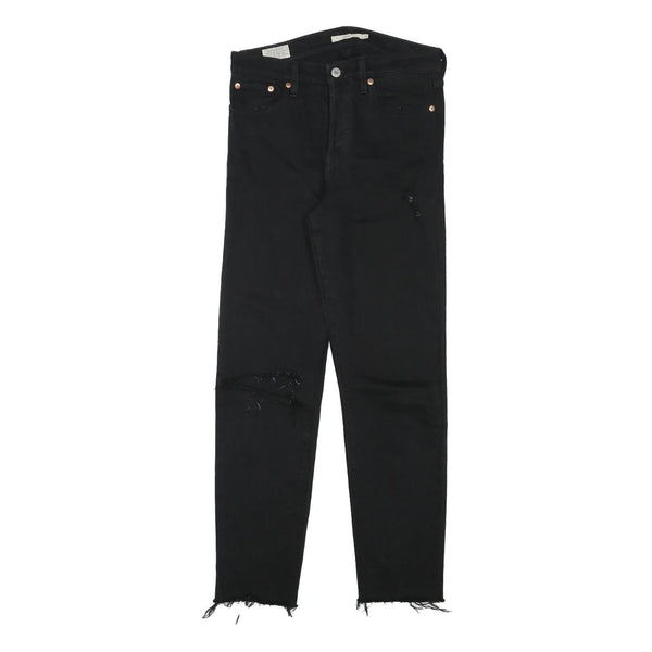 LEVI'S Womens Black Slim Skinny Denim Dark W28 L27 Raw Edge Ripped Jeans
