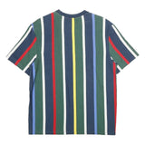 KARL KANI Mens Blue Green Red Yellow Striped Graphic T-Shirt S Short Sleeve Crew