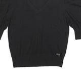 DKNY Womens Black Plain Jumper V-Neck Basic Knit L Puff Sleeve Stylish