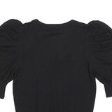 DKNY Womens Black Plain Jumper V-Neck Basic Knit L Puff Sleeve Stylish