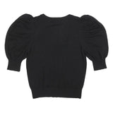 DKNY Womens Black Plain Jumper V-Neck Basic Knit L Puff Sleeve Stylish