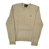 Merino And Angora Polo By Ralph Lauren Cable Knit Sweater - XL Cream Merino Wool Blend