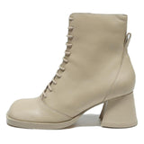 CHARLES & KEITH Womens Lace-Up Ankle Boots Beige Leather UK 2 Stylish