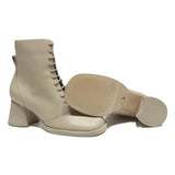 CHARLES & KEITH Womens Lace-Up Ankle Boots Beige Leather UK 2 Stylish