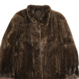 Womens Brown Synthetic Faux Fur Button Jacket L Plush Warm Winter