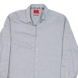 HUGO Mens Grey Blue Shirt L Cotton Blend Classic Fit Casual Office