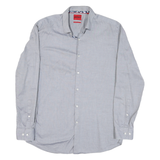 HUGO Mens Grey Blue Shirt L Cotton Blend Classic Fit Casual Office