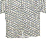 PIERRE CARDIN Mens Blue Beige Checked Rayon Shirt L Short Sleeve Lightweight