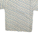 PIERRE CARDIN Mens Blue Beige Checked Rayon Shirt L Short Sleeve Lightweight