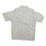PIERRE CARDIN Mens Blue Beige Checked Rayon Shirt L Short Sleeve Lightweight