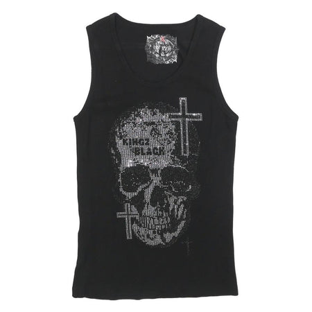 KINGZ BLACK Womens Black Skull Graphic Cotton Blend Vest L Sleeveless Casual