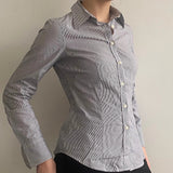 Benetton Striped Shirt - Small Grey Cotton