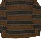 Mens Brown Black Striped Button Cotton Blend Shirt Jacket M Casual Comfortable
