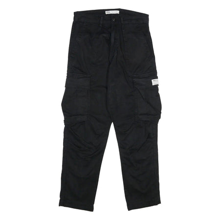 ZARA Mens Black Regular Cargo Trousers W30 L30 Cotton Blend Zip Pocketed