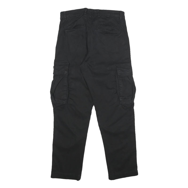 ZARA Mens Black Regular Cargo Trousers W30 L30 Cotton Blend Zip Pocketed