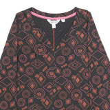 WHITE STUFF Womens Black & Orange Printed Cotton Top Long Sleeve V-Neck UK 8