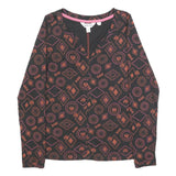 WHITE STUFF Womens Black & Orange Printed Cotton Top Long Sleeve V-Neck UK 8