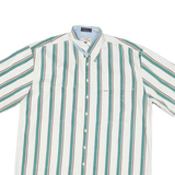 CUTTLE & BUCK Mens White & Green Stripe Button Down Shirt L Casual Cotton Blend