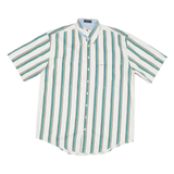CUTTLE & BUCK Mens White & Green Stripe Button Down Shirt L Casual Cotton Blend