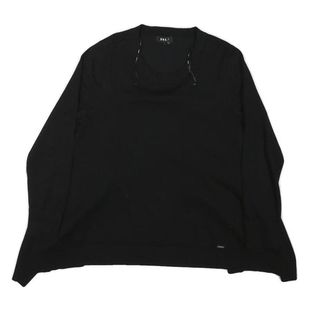 DKNY Womens Black Plain Jumper Crew Neck Basic Knit L Cotton Blend