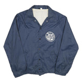 Mens Navy Blue Nylon Jacket L Button Closure Plain Lightweight Casual