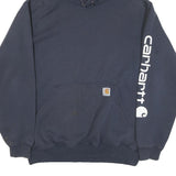 CARHARTT Mens Navy Blue Hoodie M Cotton Blend Pullover Logo Print