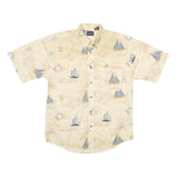 PURTIAN Mens Cream & Blue Nautical Print Cotton Shirt M Casual Short Sleeve