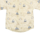 PURTIAN Mens Cream & Blue Nautical Print Cotton Shirt M Casual Short Sleeve