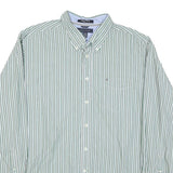 TOMMY HILFIGER Mens Green & White Striped Button Down Shirt XL Classic Fit