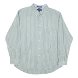 TOMMY HILFIGER Mens Green & White Striped Button Down Shirt XL Classic Fit