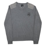 JACK AND JONES Mens Grey Cotton Blend Casual V-Neck Regular Fit Jumper S