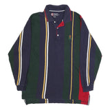 CHAPS RALPH LAUREN Mens Navy & Green Red Yellow Striped Long Sleeve Polo Shirt M
